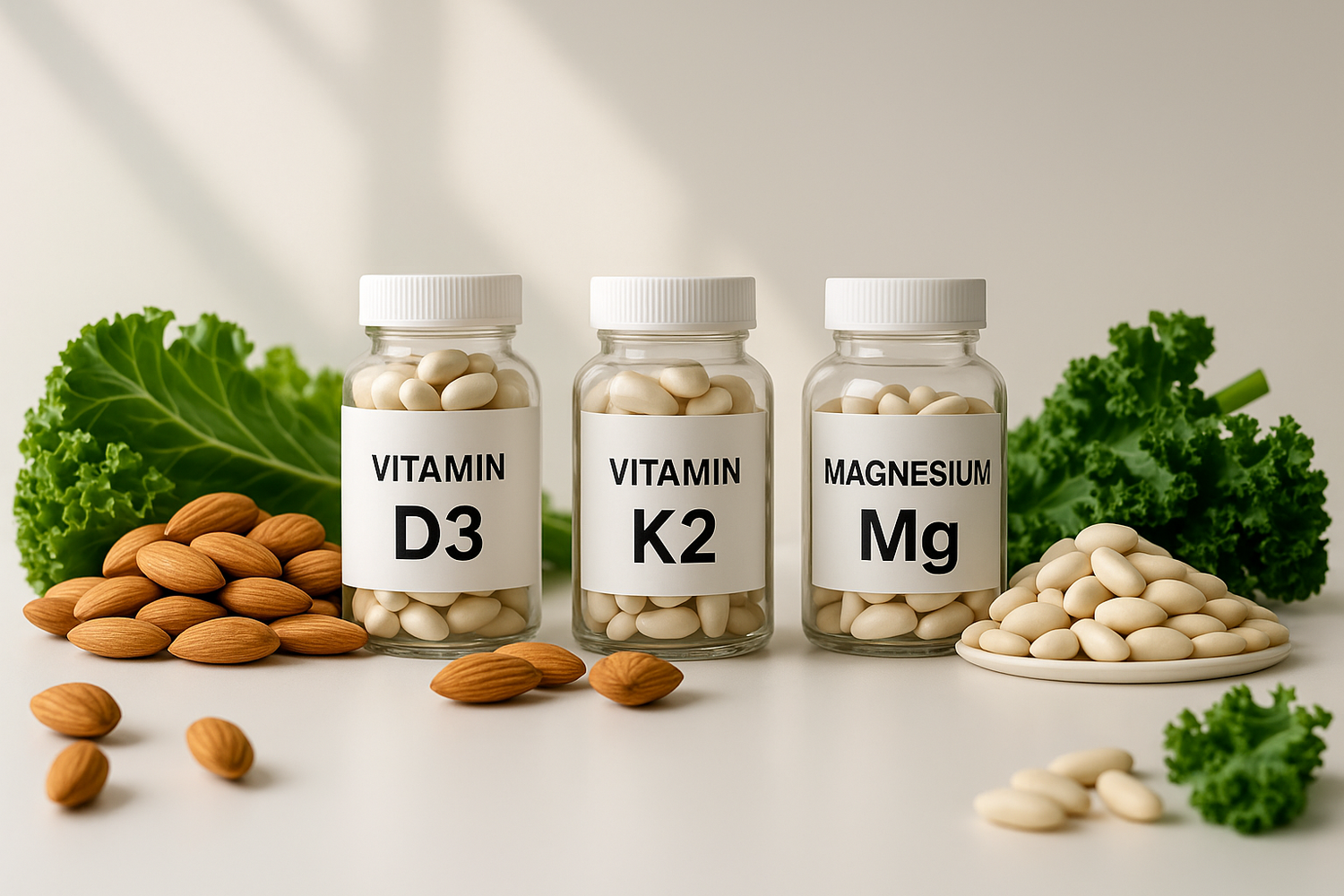 Vitamin D3, K2, and Magnesium for optimal bone and heart health